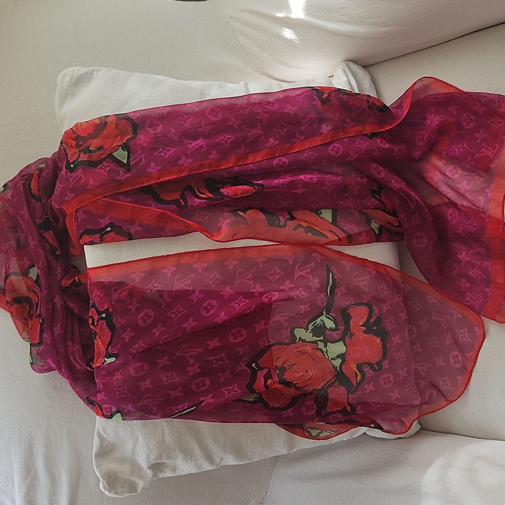 Louis Vuitton 100% silk scarf Stephen Sprouse graffiti rose monogram 60x27.5